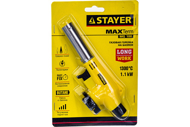 Горелка газовая Stayer MaxTerm MG100 с пьезоподжигом на баллон с цанговым соед 1300°С 55584