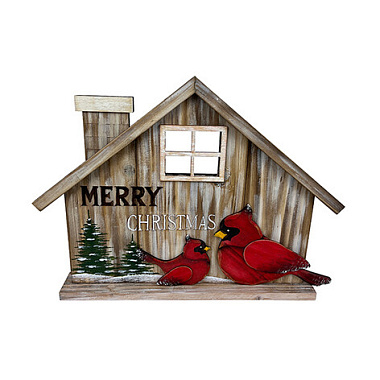Украшение Holiday Classics Скворечник декоративный Красные птицы дерево 38*4,5*27,5 см KH79029