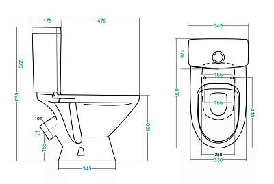 Унитаз Santek Лига 2 режима косой выпуск полипропилен 1WH302197