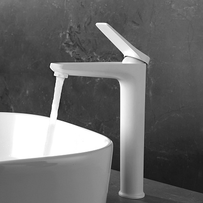 Смеситель Lemark Bronx для умывальника высокий монолитный белый LM3709MW