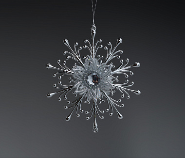 Фигурка Снежинка на подвеске украшенная сереб глиттером и камнем декоративная 13 см 4630270064134