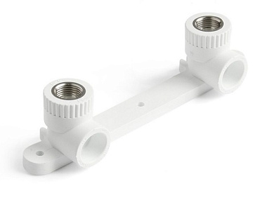 Угольник Политэк двойной с внутрен резьбой Белый настенный комплект 20*1/2 PPRC 9600202012