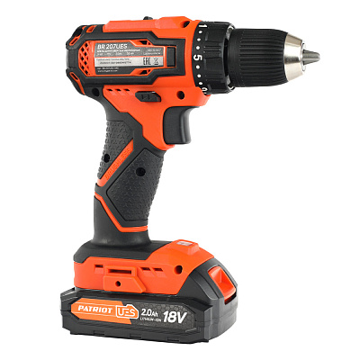 Дрель-шуруповерт аккумуляторная Patriot BR 207UES бесщет. двиг. 18В 2,0Ач 38Нм дерево/сталь 20/8мм