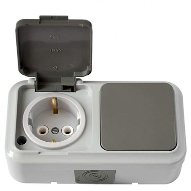 Блок Bylectrica Пралеска Аква роз.16А+1 кл. выкл.10А ОУ серый зем. крыш. IP54 В-РЦ-657(03) 615478