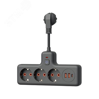 Удлинитель Космос с сетевым фильтром 3*0.3 м 10А 2USB+1USBC 2500Вт ПВС 3*1 черный FRKsm0.3m-3g(B)USB