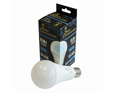 Лампа светодиодная Ваше Сиятельство ЛОН A70 E27 15W 1600lm 6500K 6K 138*70 мат пласт/алюм IC драйвер