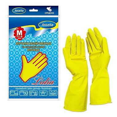 Перчатки Антелла Лидия резиновые с хлопком малые M 4041Р