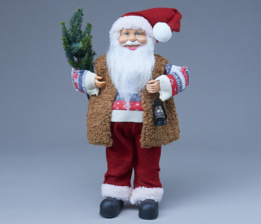 Сувенир Санта-Клаус с елкой и фонариком новогодний красный/серый 45 см 4630270051394