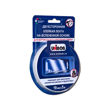 Клейкая лента Unibob двухсторонняя для зеркал 19 мм*5 м белый пена 54928