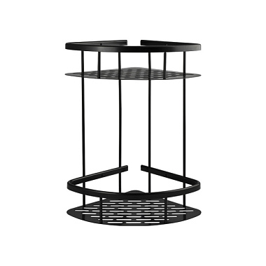 Полочка Санакс Titan угловая овальная с литым дном двойная с креплением к стене чёрный 76069