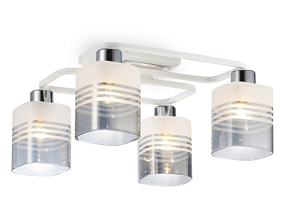 Люстра Ambrella TR303205/4 WH/CH/SM/FR бел/хром/дым/бел.мат E27*4 max 60W 370*370*200