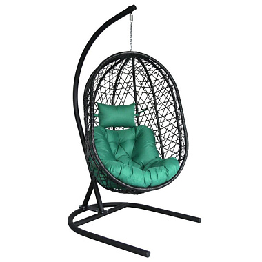 Кресло подвесное Garden story Кокон XL корзина черная подушка темно-зеленая D82-MT025