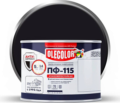 Эмаль Olecolor ПФ-115 черный матовый 0,8 кг