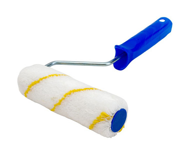 Валик Управдом полиамид белый с желтой полоской 150*30 мм с ручкой бюгель 6 мм 0222723-15