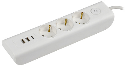 Удлинитель IEK Modern У03В 3 розетки с заз. контактом+USB*3 2м 3*1мм2 16А/250В белый 