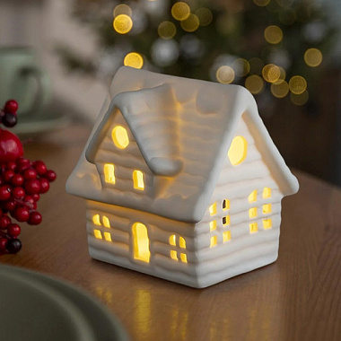 Ночник Lucia Зимняя Избушка настольный фарфоровый св/диод белый 186-23