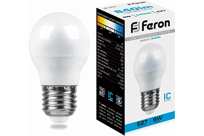 Лампа светодиодная Feron LED 9Вт Е27 дневной матовый шар LB-550