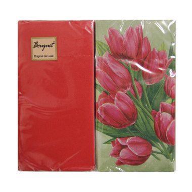 Салфетки Bouquet Original de Luxe 20 листов 2-х слойные Тюльпаны на зеленом MIX с красным 33*33 см