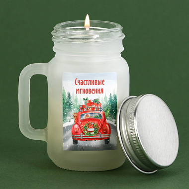 Свеча новогодняя в банке Зимнее волшебство Счастливые мгновения мандарин 5,5*4*7,3 см 9469600
