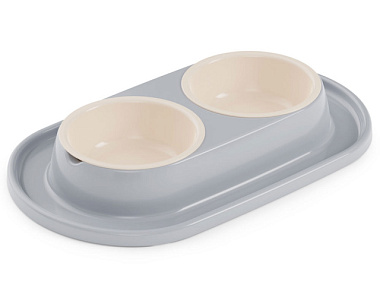 Миска для животных Альтернатива Мур-мяу двойная на подставке серый 0,3 л М8496