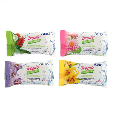 Влажные салфетки Aura Tropic Coctail Освежающие компакт 1*110 15 шт 