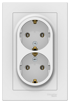 Розетка Schneider Electric Atlasdesign двойная с заземлением 16А в сборе белый ATN000124