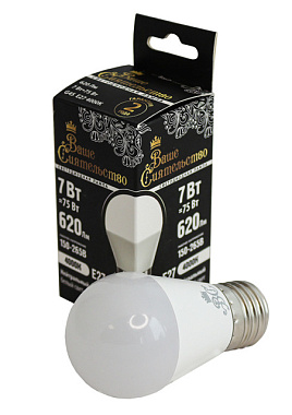 Лампа светодиодная Ваше Сиятельство шар G45 E27 7W 620lm 4000K 4K 89*45 матов пласт/алюм IC 2г cz