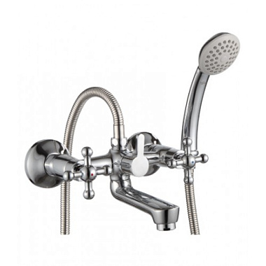 Смеситель Rossinka для ванны двуручный с коротким изливом с держателем на корпусе хром G02-83***