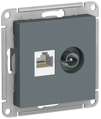 Розетка Schneider Electric Atlasdesign двойная компьютерная+ТВ RJ45+ТВ кат.5E механизм грифель