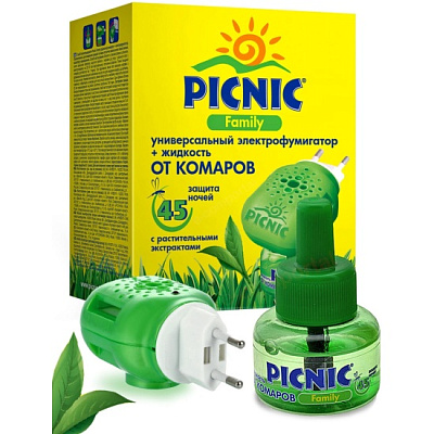 Электрофумигатор + жидкость Picnic Family  от комаров 45 ночей 30 мл***