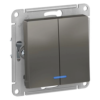 Выключатель Systeme Electric Atlasdesign двухклав с подсветкой сх 5а 10АХ механизм сталь ATN000953