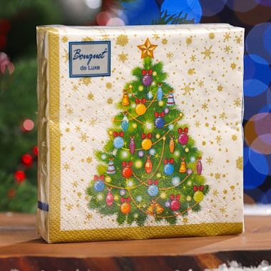 Салфетки Bouquet de Luxe Новогодняя ель на белом бумажные 3-х слойные 24*24 см 25 шт 57135