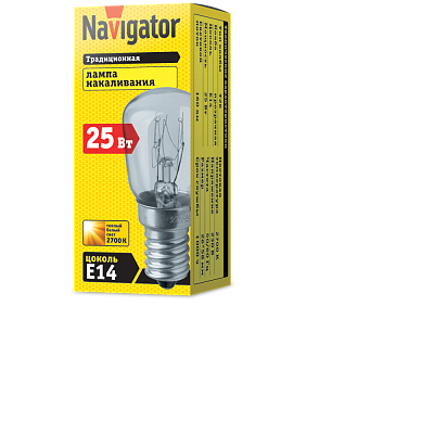 Лампа накаливания Navigator РН 25вт 230в Е14 T26 CL для холод./шв. машин/кухонных вытяжек 20139