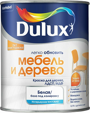 Краска Dulux Мебель и Дерево водно-дисперсионная для дерева/ЛДСП/МДФ матовая база BW 0,75 л