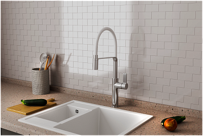 Смеситель Rush для кухни с гибким изливом белый MS9035-35White