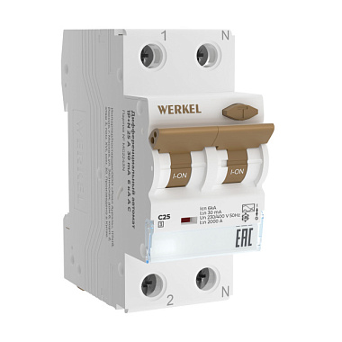 Автомат дифференциальный Werkel 1P+N 25 A 30 mА 6 kА C A W922P256